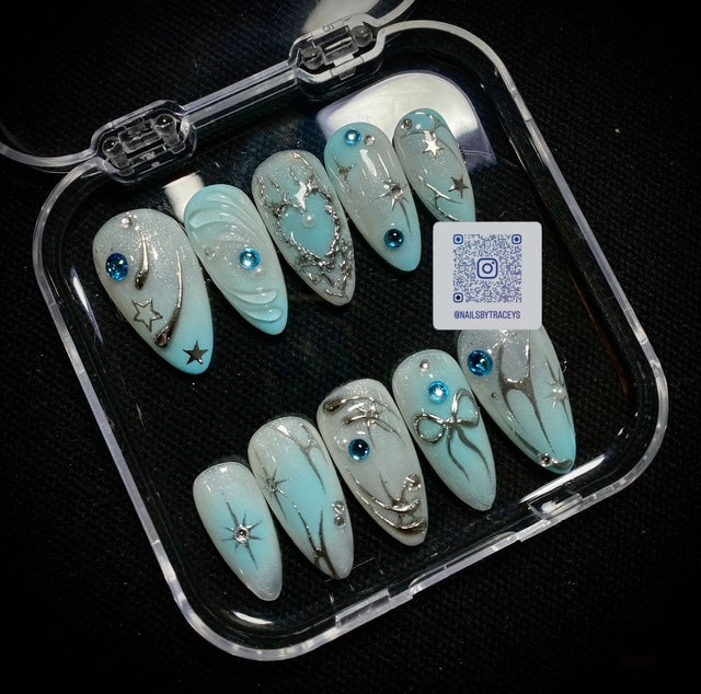 3D  Bule PRESS ON NAILS